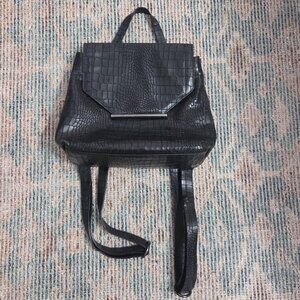H Halston Women's Black Croc Embossed Backpack Handbag